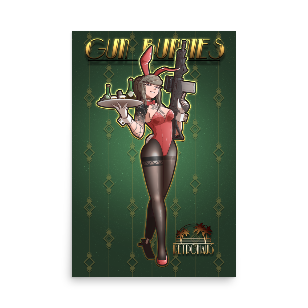 Gun Bunny Holly print - red